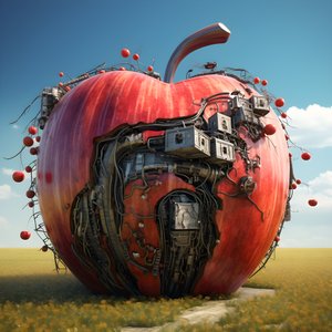 Pomme géante dans un champ avec de nombreuses petites fenêtres 4