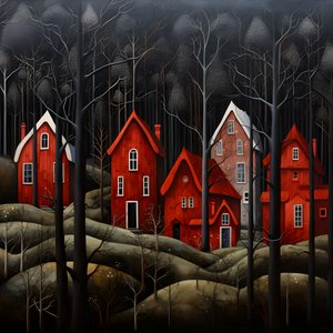 quatre maisons rouges dans la forêt 3