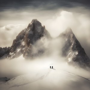 Deux personnes skiant sur une montagne couverte de nuages 2