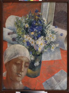 Fleurs et tête de femme