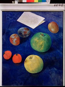 Fruits sur une nappe bleue - Kuzma Sergeevich Petrov Vodkin