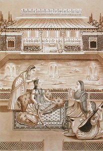 Femme indienne à sa toilette, début du 19ème siècle (impression sépia)