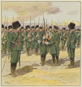Le général Kouropatkine passe en revue les troupes après la bataille de Kin-Tcheou