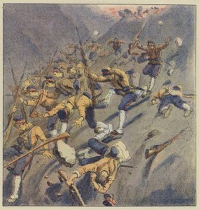 Les Russes repoussent les Japonais dans le défilé de Miaoline - L. Malespine