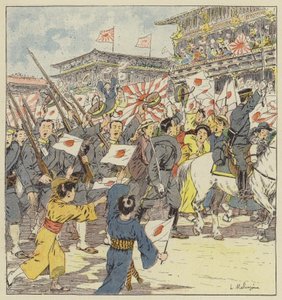 Les troupes acclamées par la foule à leur départ de Tokyo - L. Malespine