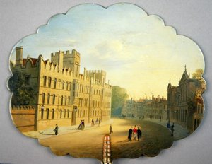 Écran victorien, avec une scène de Oxford High Street et Queen