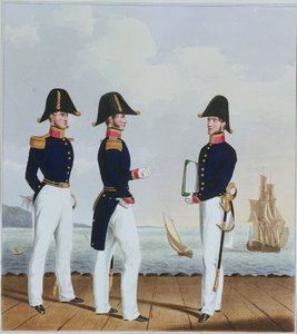 Costume de la Royal Navy & Marines. Commis aux vivres & Clerc du capitaine - L. and Eschauzier St. Mansion