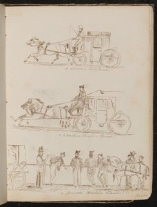 Études de "un cocher de cab londonien", "un cocher de Cittadine - Gênes", et "un stand de Cittadine génois", daté "26 juin 61" - Lady Butler