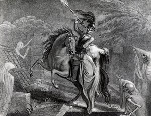 Lenore chevauchant avec la Mort, illustration pour le poème Lenore de Gottfried Augustus Burger (1747-1794), dessin de Diana Beauclerk (1734-1808) pour l