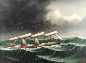 Le navire marchand à quatre mâts County of Linlithgow dans une mer agitée