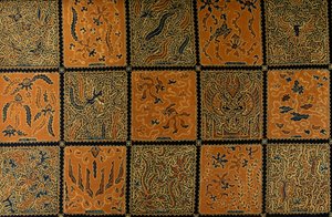 Batik avec motif à carreaux traditionnel, Surakarta, Java, Indonésie (détail) - Amadeo (after) Modigliani