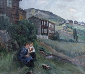 De Gudbrandsdalen, femme et enfant dans le paysage