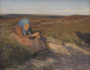 Une vieille femme "Bette Dorte" sur la lande - Larsen