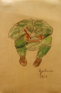 Soldat écrivant / dessinant accroupi