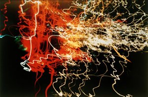 Sans titre (Auto headlights white, orange and red, traffic squiggles)