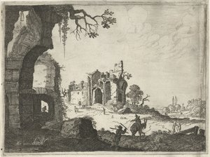 Deux ruines dans un paysage (Landschappen met antieke Romeinse gebouwen) - Laurens Barata