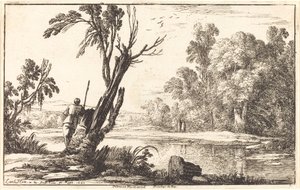 Un homme regardant un étang calme - Laurent de la Hyre