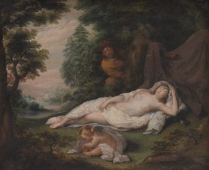 Nymphe endormie observée par un homme - Laurentius de Neter