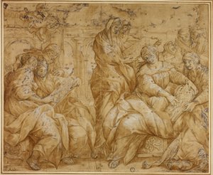 Femmes regardant des tablettes religieuses - Lazzaro Baldi