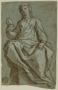 Figure féminine assise (Sainte Scholastique ?) tenant une colombe - Lazzaro Tavarone