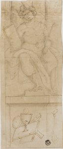 Personnage assis portant la couronne, tenant le sceptre et le livre, avec l