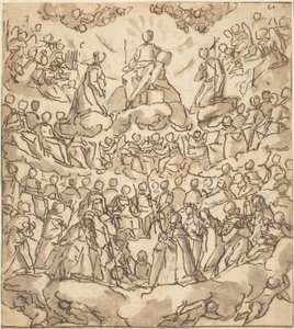 Les bienheureux au paradis avec la Vierge et Saint Jean-Baptiste devant Dieu - Lazzaro Tavarone