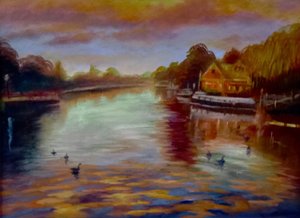 Coucher de soleil à Twickenham, 2024 (huile sur toile)
