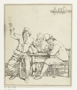 Trois hommes à table fumant et buvant - Leendert Brasser