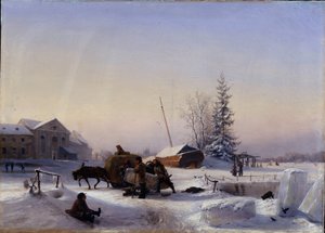 Transport de la glace, vue hivernale de l