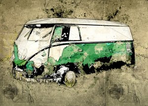 Bus vert artistique - Lembayung senja studio [Vintage Poster]