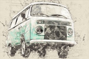 Une camionnette rétro emblématique de couleur bleu sarcelle - Lembayung senja studio [Vintage Poster]