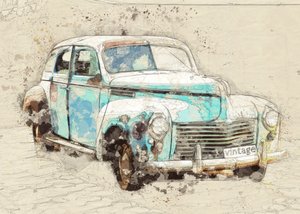 Voiture vintage bleue au style rustique