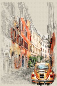 Croquis de la ville des voitures anciennes