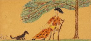 Femme et chien sous un arbre