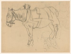 Cheval attelé et études de tête - Leo Gestel (signed by artist)