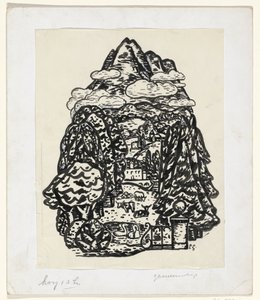 Paysage de montagne avec arbres et bétail