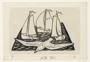 Trois voiliers et une mouette - Leo Gestel (signed by artist)