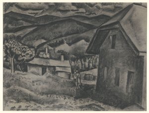 Paysage avec femme et enfant devant une maison - Leo Gestel (signed by artist)
