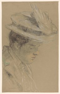 Femme avec chapeau, regardant vers le bas