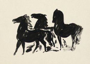 Trois chevaux noirs debout, regardant vers la gauche (1935–1936) Dessin en haute résolution de Leo Gestel