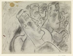 Trois paysans dans un pré avec des chevaux - Leo Gestel
