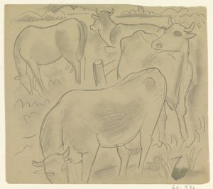 Trois vaches et un cheval dans le pré - Leo Gestel
