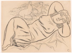 Femme nue allongée avec des chevaux