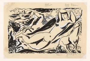 Femme allongée avec deux chevaux - Leo Gestel