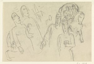 Gens dans la rue et un cheval avec une charrette - Leo Gestel