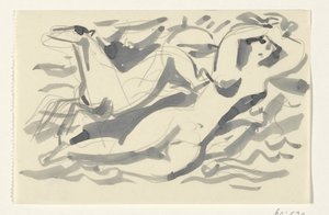 Femme nue et cheval dans la mer