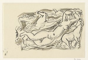 Femme nue et deux chevaux dans la mer - Leo Gestel