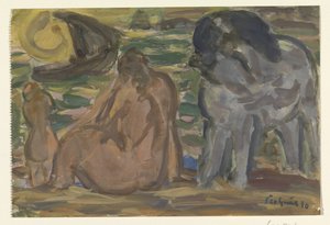 Deux figures nues et un cheval à la mer - Leo Gestel