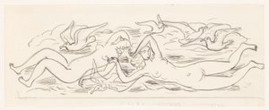 Deux femmes nues nageant et cinq mouettes - Leo Gestel
