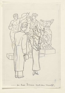 Femme et homme devant trois statues - Leo Gestel